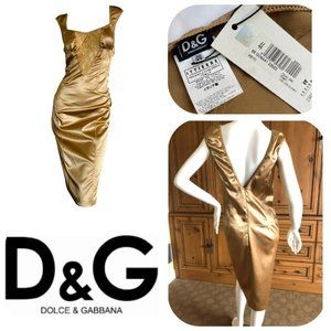 Auc NWT D&G Sexy Vintage Gold Cocktail Satin Dress